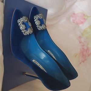 Manolo Blahnik Velvet Blue Pumps